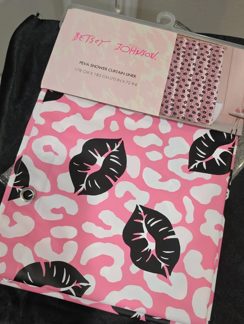 Betsey Johnson Leopord Print Lips PEVA Shower Curtain Liner